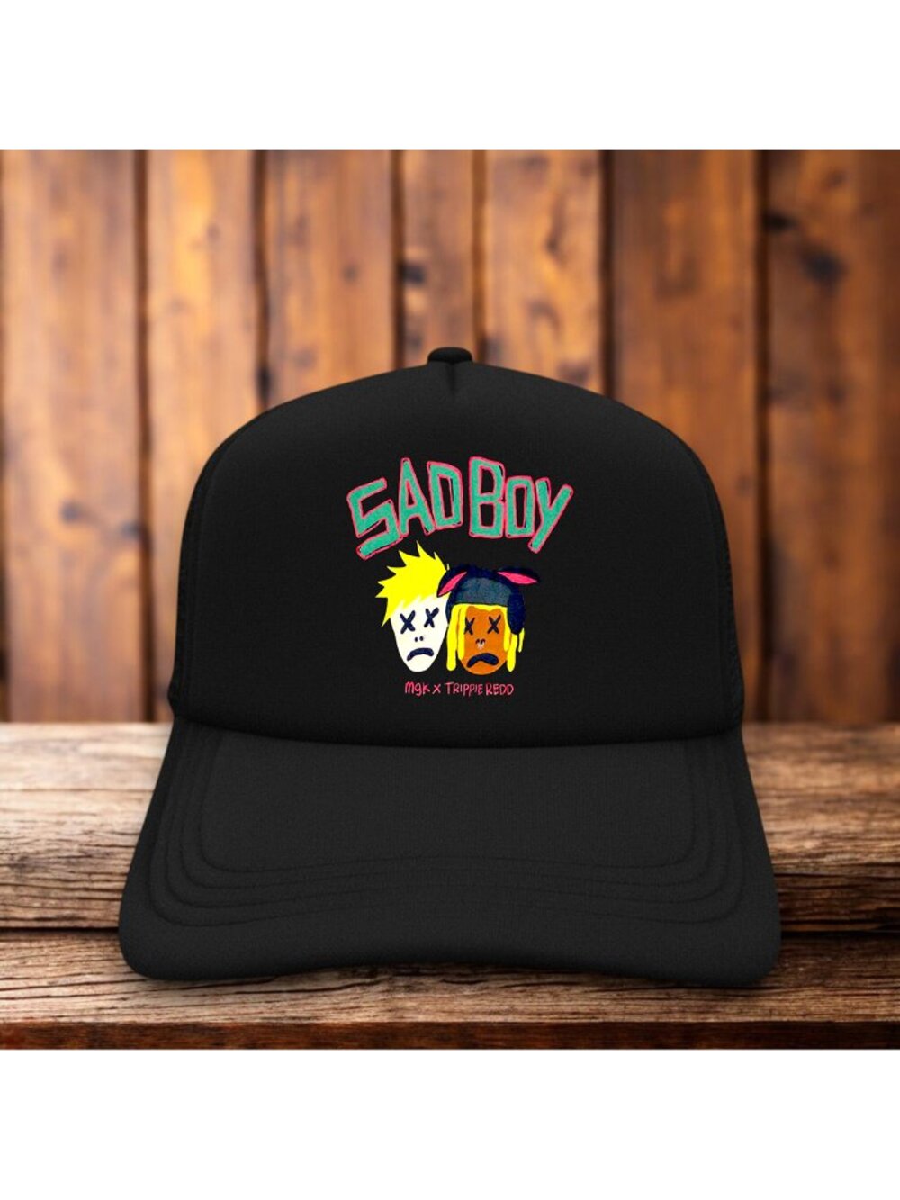 Machine Gun Kelly Trippie Redd Sad Boy Mens Trucker Hat Black Retro Logo